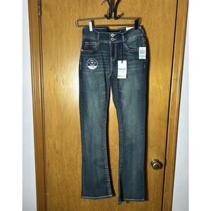 WallFlower Luscious Bootcut Jeans Size 5 Blue Stretch Curvy Fit Bling Pocket